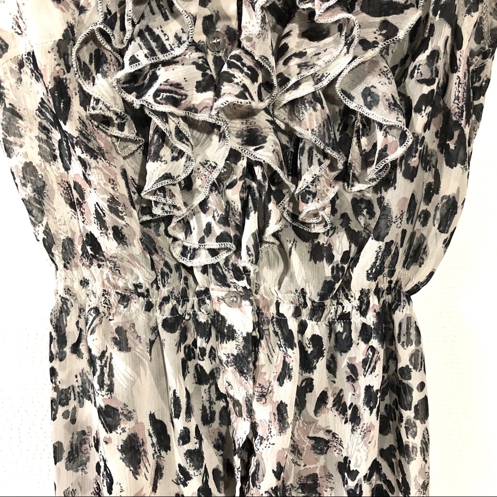 Sheer Animal Print Ruffled Front Blouse - Picture 4 of 8